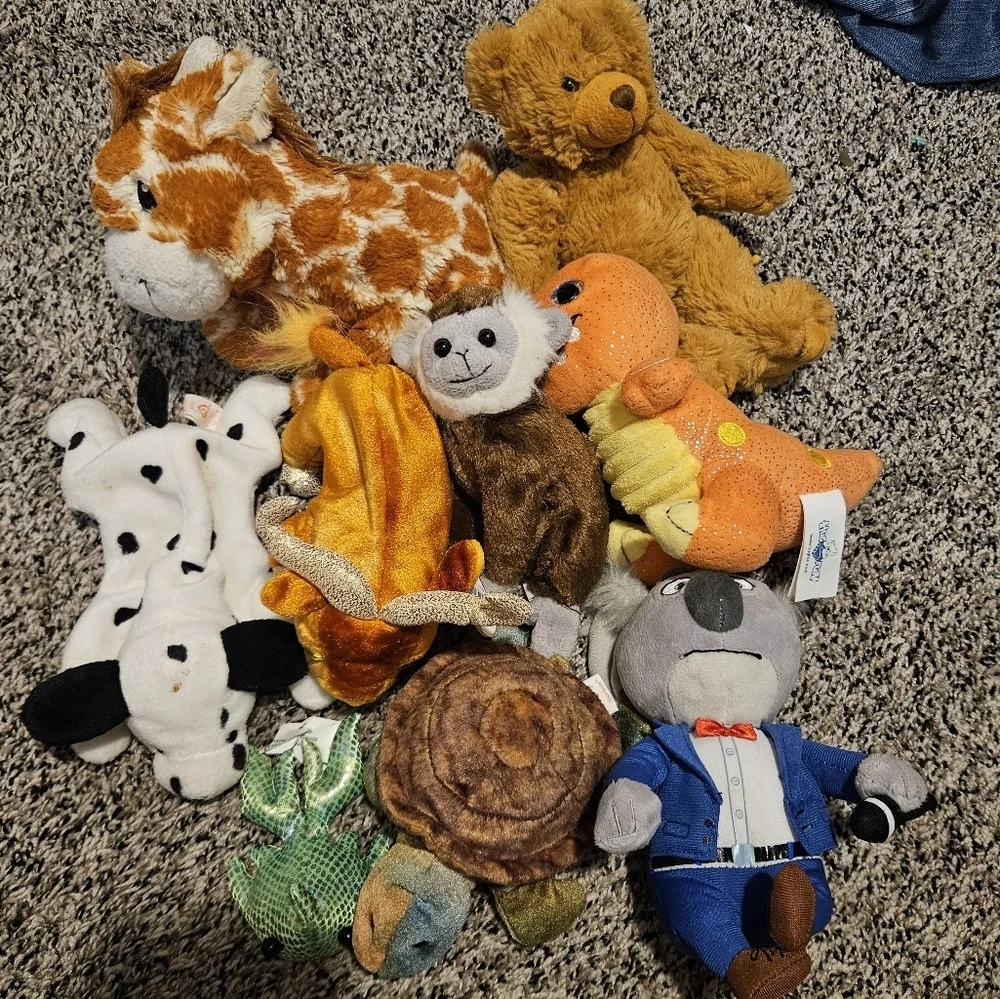 Stuffed Animals Plush Lot Set Toy Turtle Mr. Moon Monkey Dog Bear Giraffe Dino